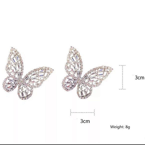 SILVER DIAMOND BUTTERFLY EARRINGS - Picture 11 of 12